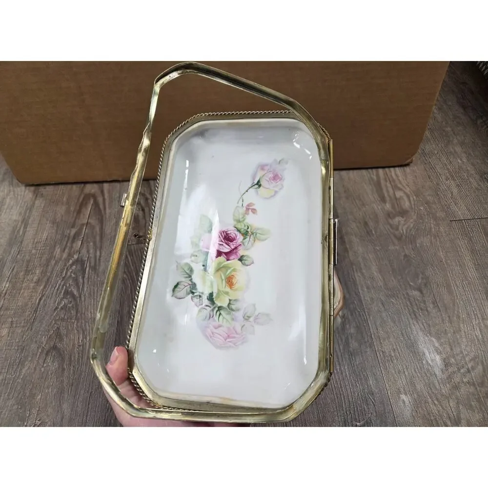 Antique RS Prussian Porcelain Large Table Top Hinged Lidded Trinket Box Roses